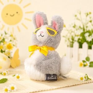 Hallmark Easter Bunny Gray White Plush Yellow Sunglasses 4" Small